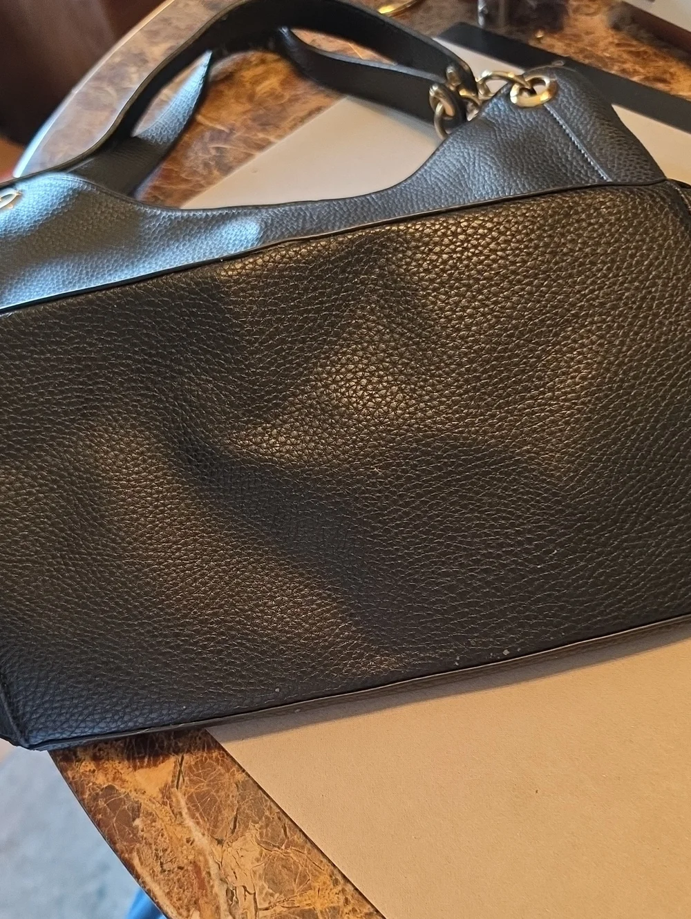 Michael Kors Black Pebbled Leather Shoulder Hobo with Gold Hardware